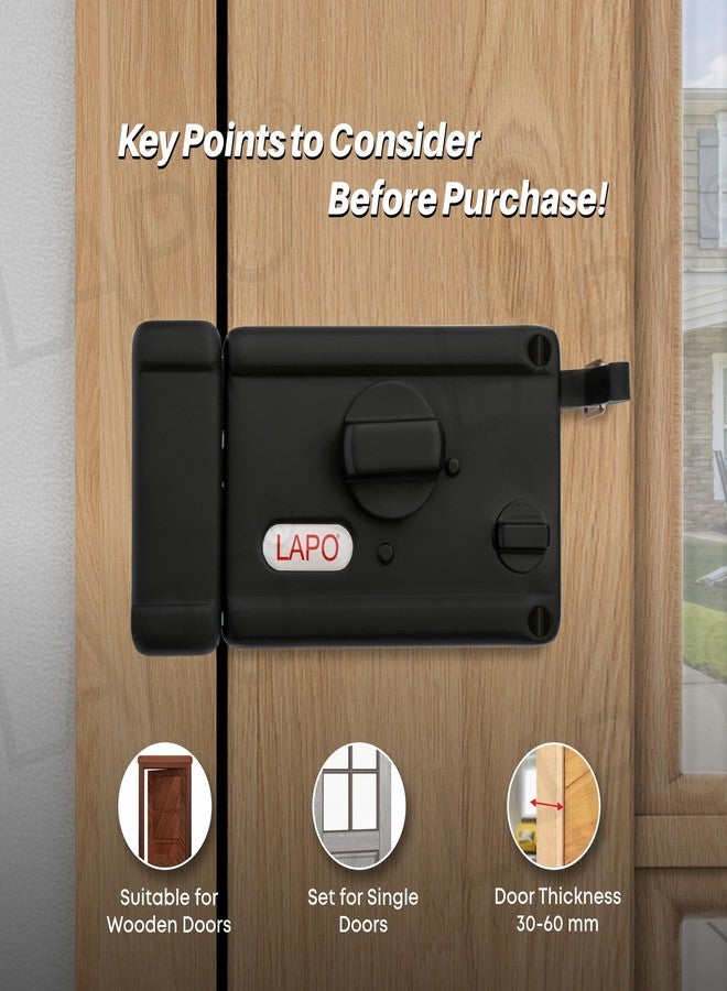 LAPO قفل حافة LAPO، مناسب للأبواب الرئيسية وأبواب الأمان، قفل مزلاج مزدوج شديد التحمل، مناسب للأبواب المفردة والمنزلقة وأبواب البوابات، لون أسود، 3 مفاتيح، مقبض قابل للعكس، ضمان 3 سنوات - Image 4